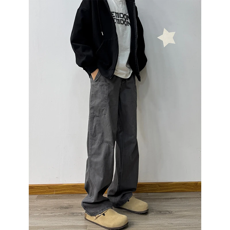 cleanfit水洗弯刀工装裤男美式高街多口袋伐木裤复古软牛仔直筒裤