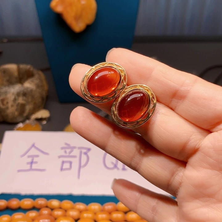 琥珀未镶嵌耳饰波兰设计款琥珀蜜蜡