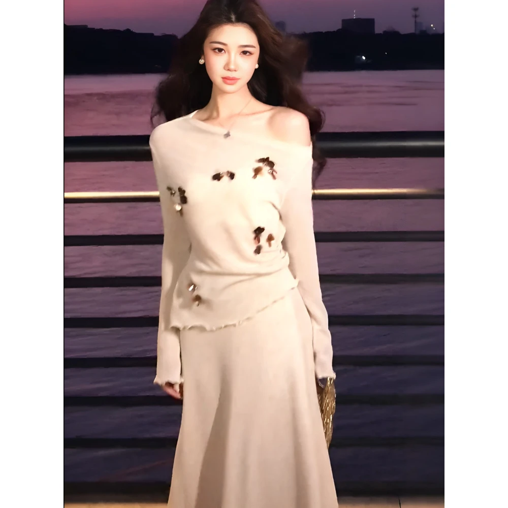 法式轻奢风两件套女独特漂亮别致绝美长袖上衣气质高级半身裙秋季