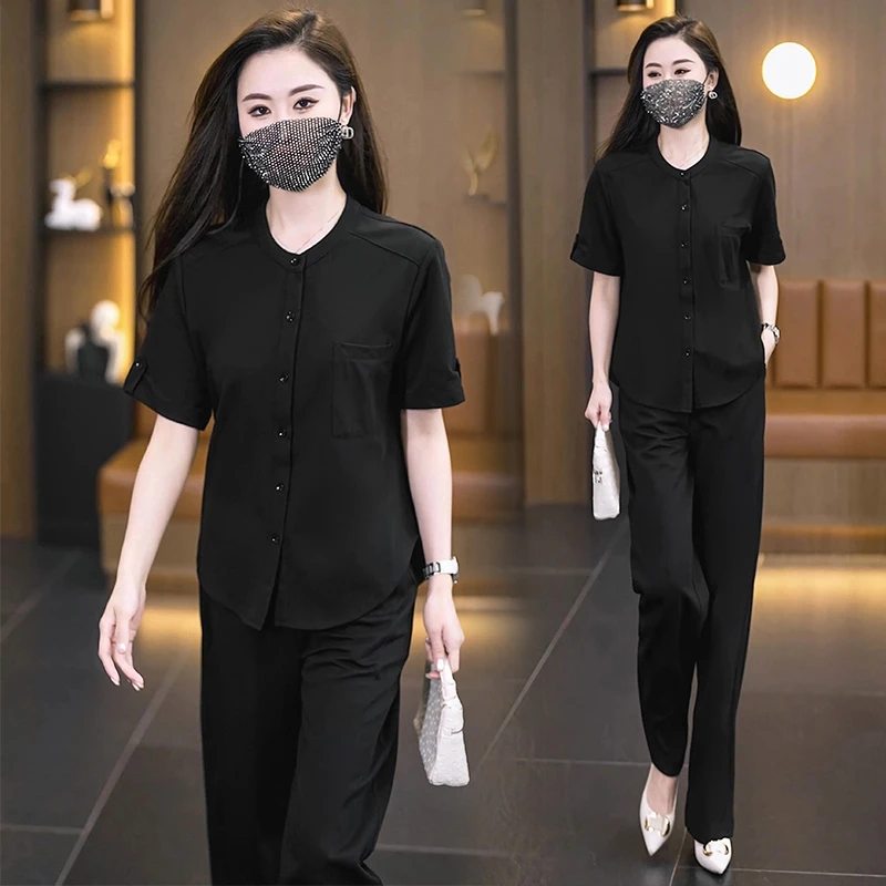 2025夏季新款轻熟风时尚洋气显瘦百搭休闲套装短袖垂感气质套装