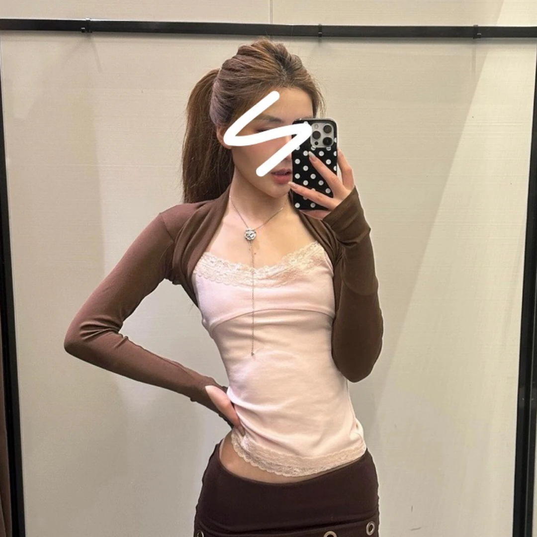 【熙浠】“甜系慵懒”纯欲风蕾丝拼接吊带与撞色坎肩短开衫