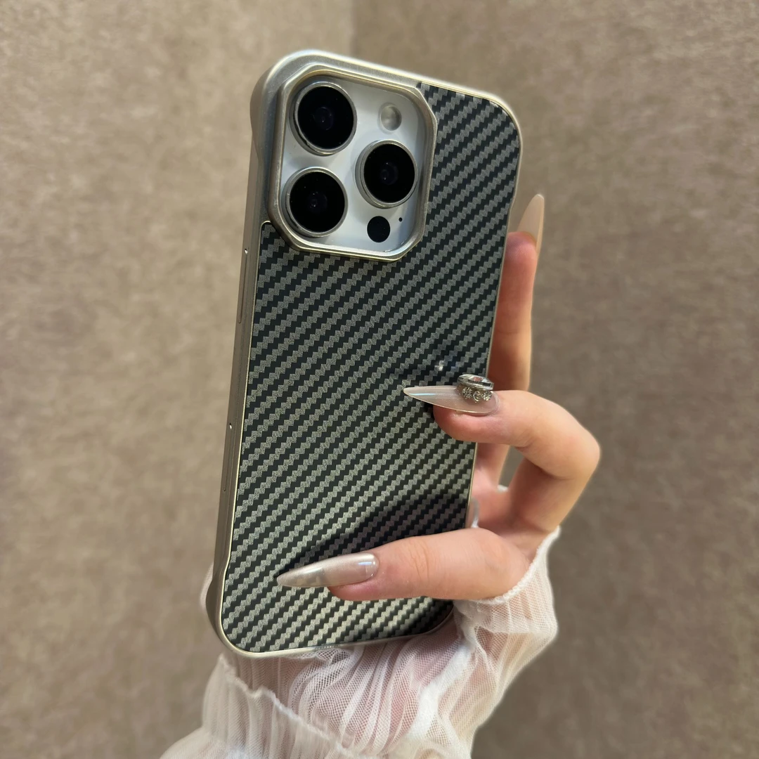 碳纤维适用苹果16promax手机壳15pro凯夫拉纹轻奢14商务13/12散热