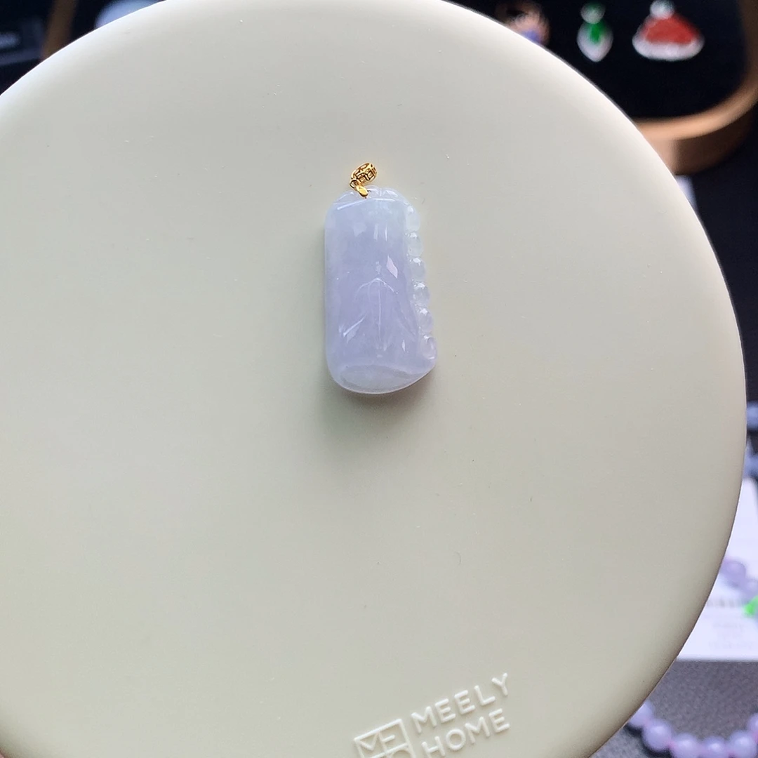 翡翠18K金镶嵌挂件48小时鉴赏期  竹节