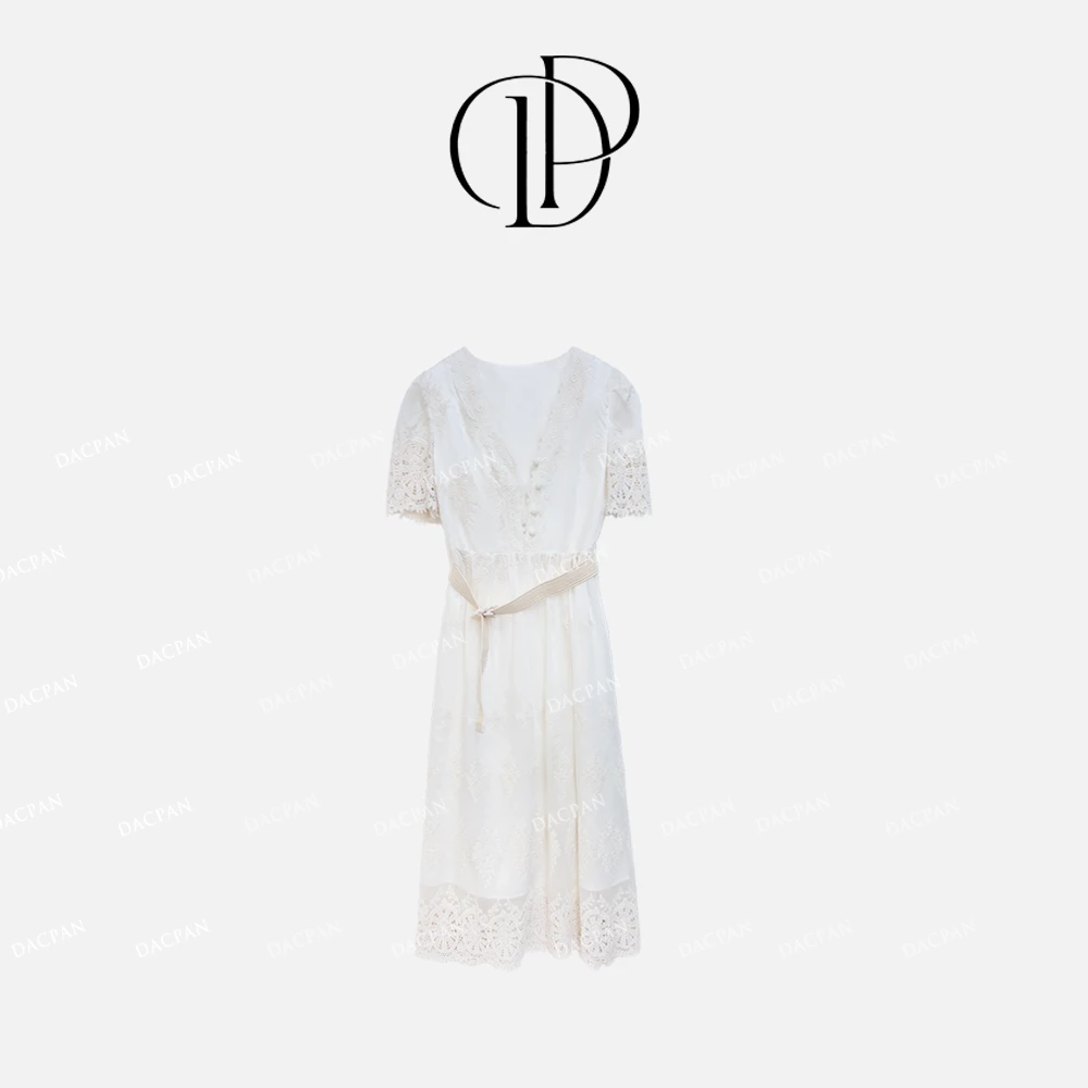 DACPAN-“洱海涟漪”轻奢钩花刺绣连衣裙 2025/盼·25042340
