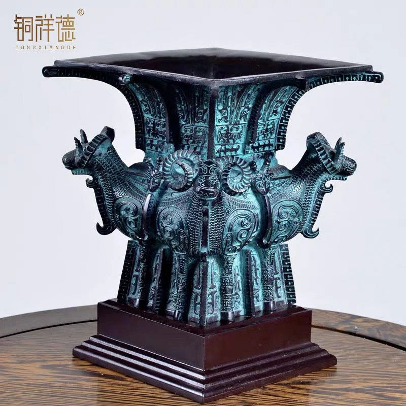 青铜器仿古摆件四羊方尊酒尊酒器古玩铜工艺品摆件做旧厂家直销