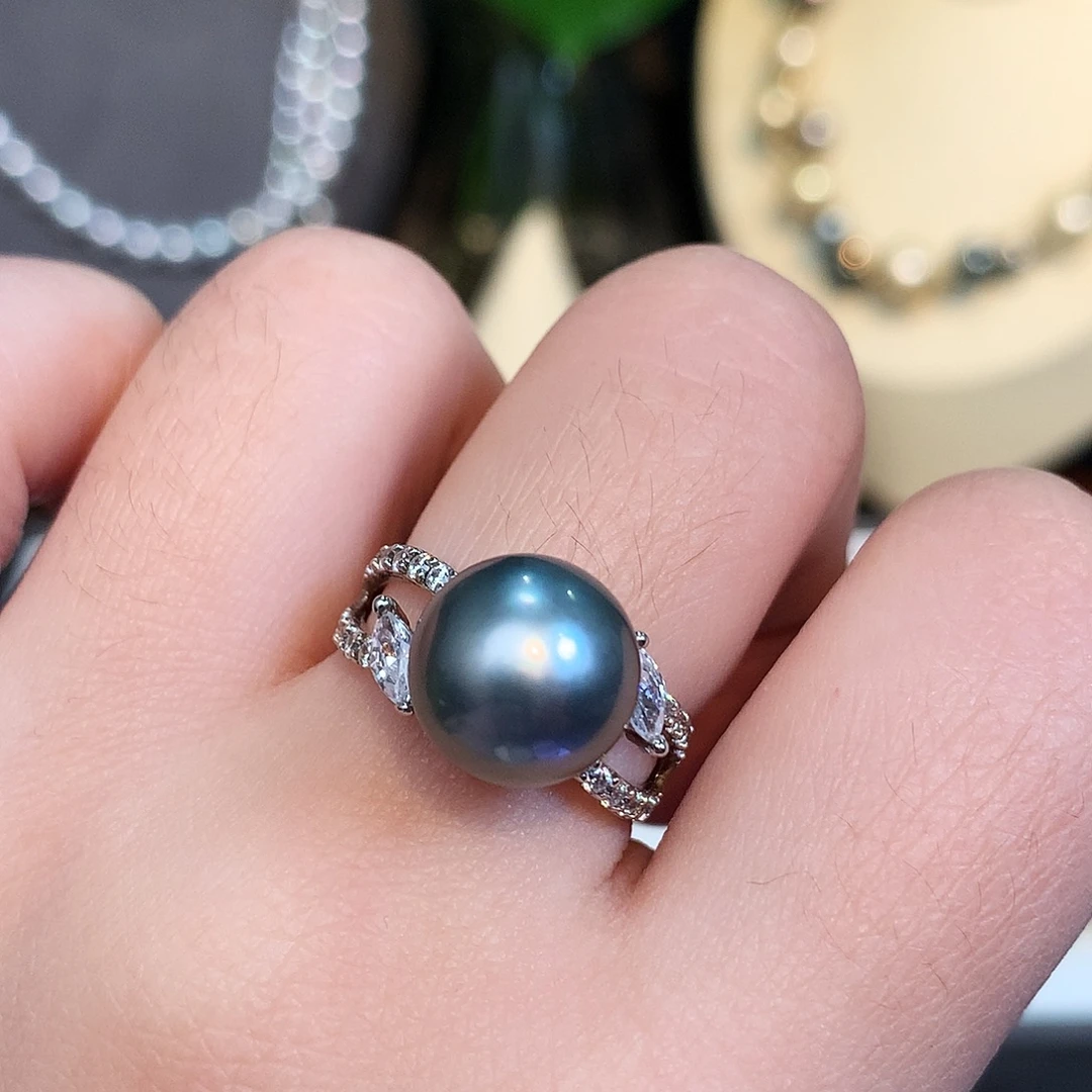 戒指海水珍珠银S925镶嵌