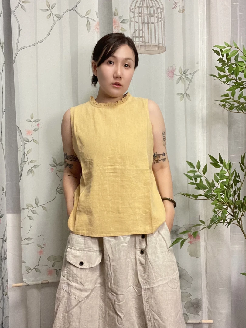 <熊熊推荐>麻雀花边领无袖小衫