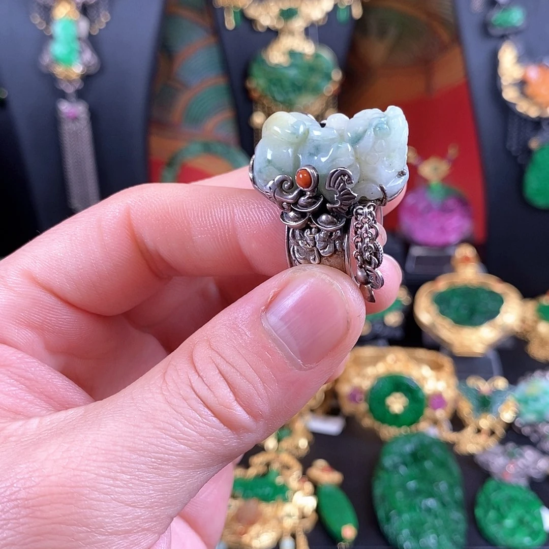 翡翠银S925镶嵌戒指戒指