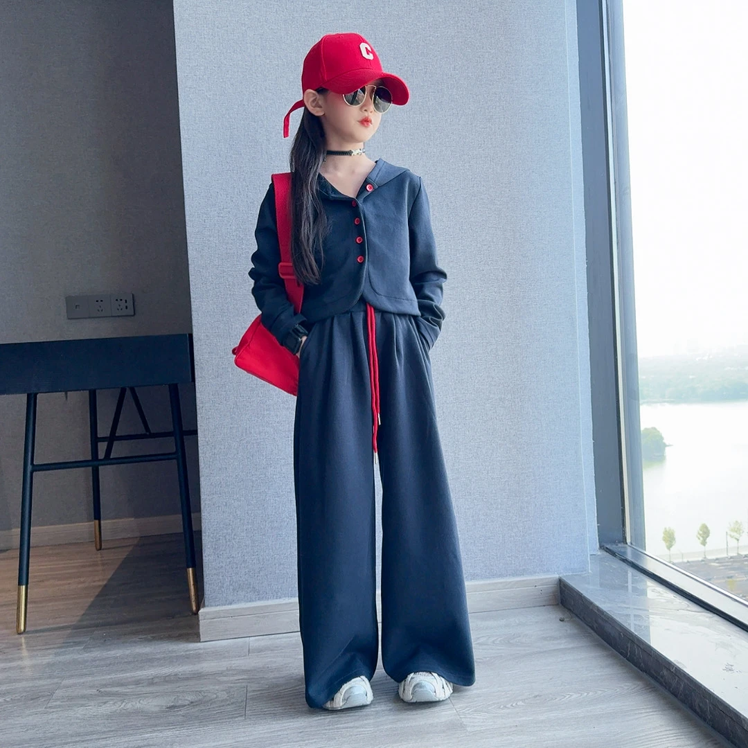 韩系洋气卫衣两件套女童2025春秋新款时髦外套宽松阔腿裤休闲套装