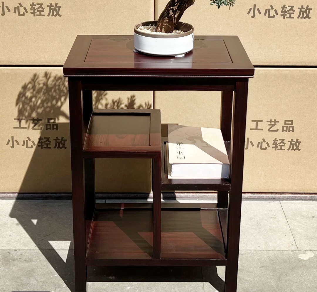 实木榫卯结构茶边桌花架置物架