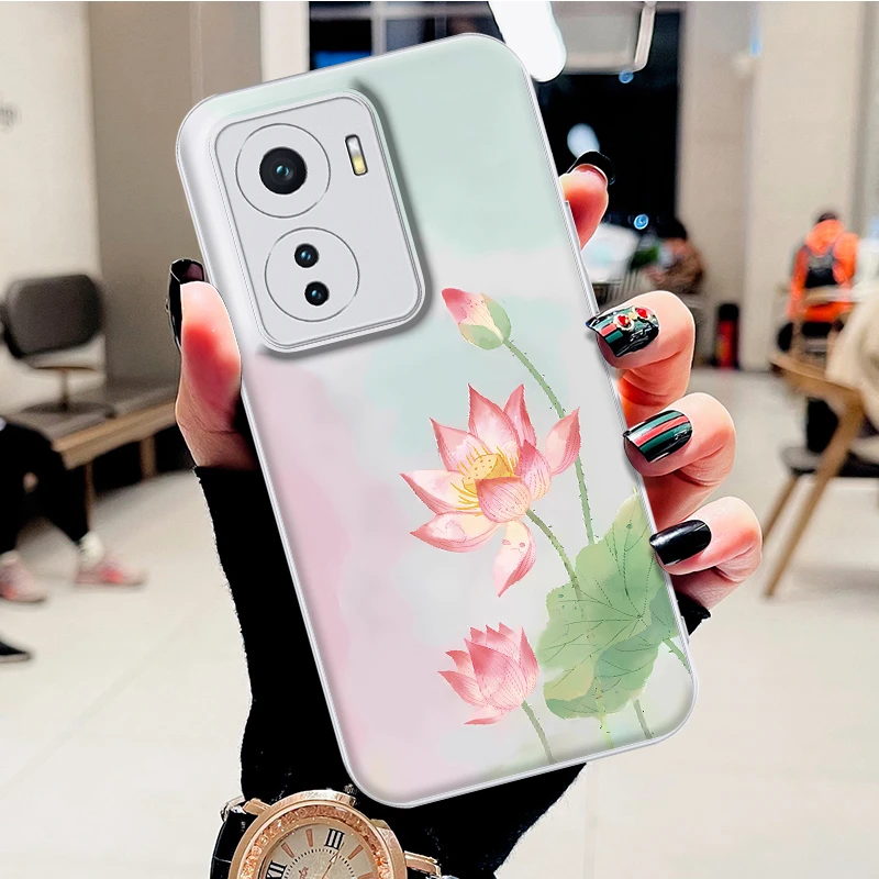适用VIVOIQOOZ6手机壳高级感好运莲花水凝壳时尚潮防刮防摔保护套