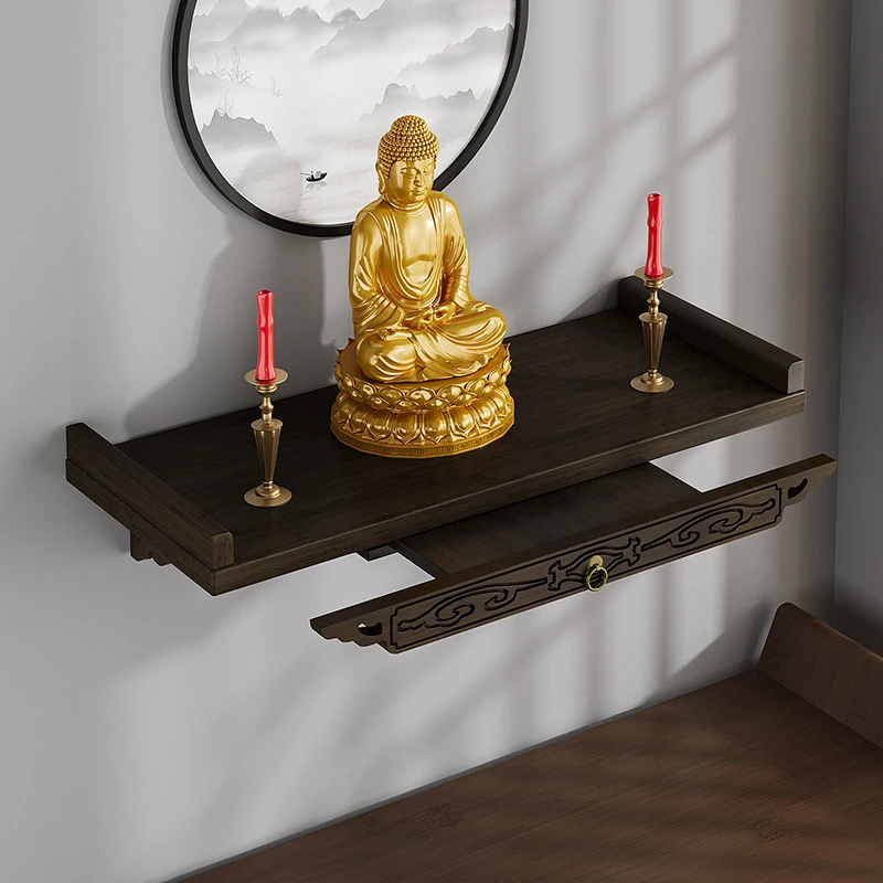 新中式挂壁式供桌小型置物架财神爷佛像加高供奉底座观音佛龛香案