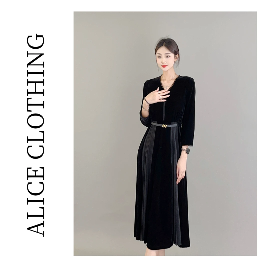 5【ALICE “华丽外出”丝绒连衣裙】浪漫网纱 皮质腰带 S1032025B