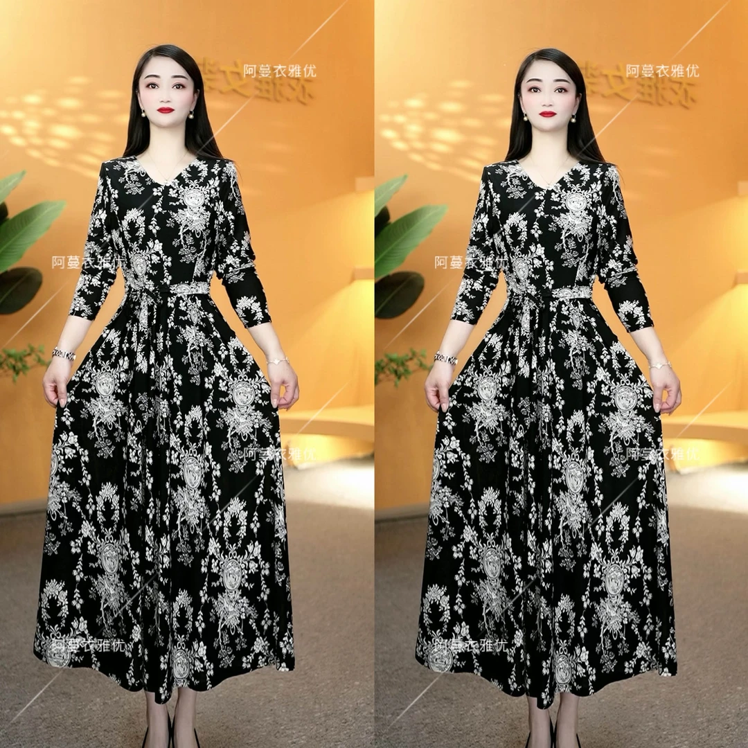 【衣雅严选】8068-1423#新款百搭简约款气质显瘦系带欧花连衣裙