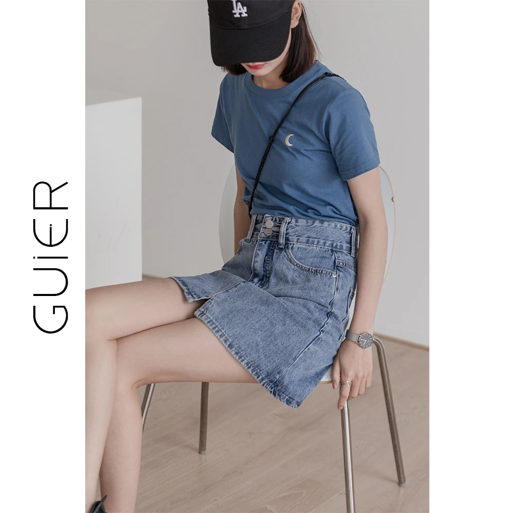 两粒扣心机牛仔半身裙高腰a字款2025新款牛仔短裙子女夏0270