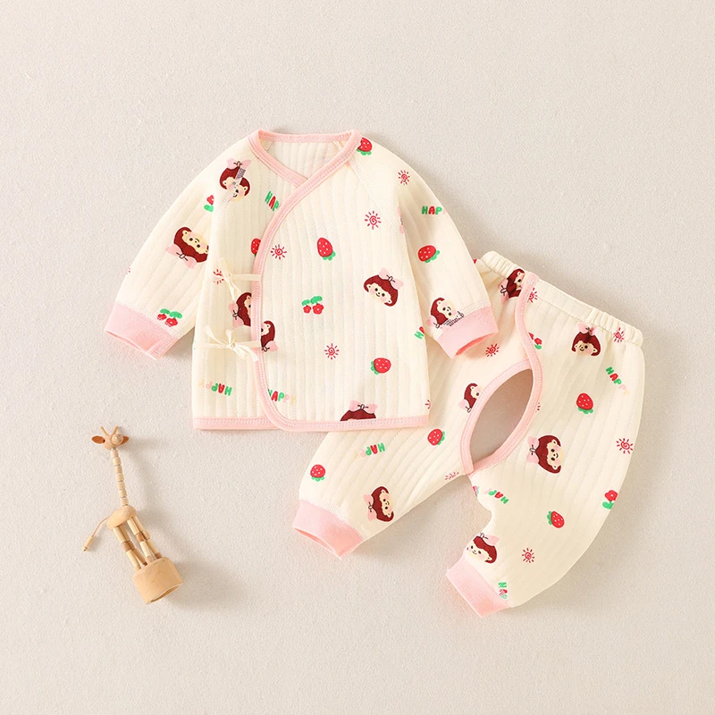 新生儿夹棉分体套装纯棉无骨婴儿保暖衣服两件套宝宝和尚服秋冬季