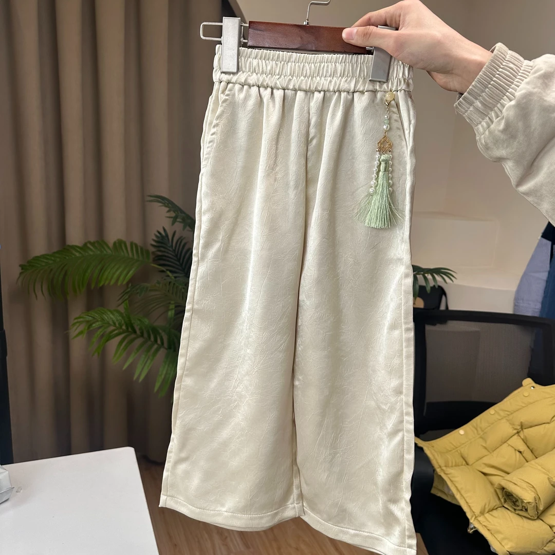 百搭神裤~女童国风新中式百搭缎面直筒裤-虎贝贝