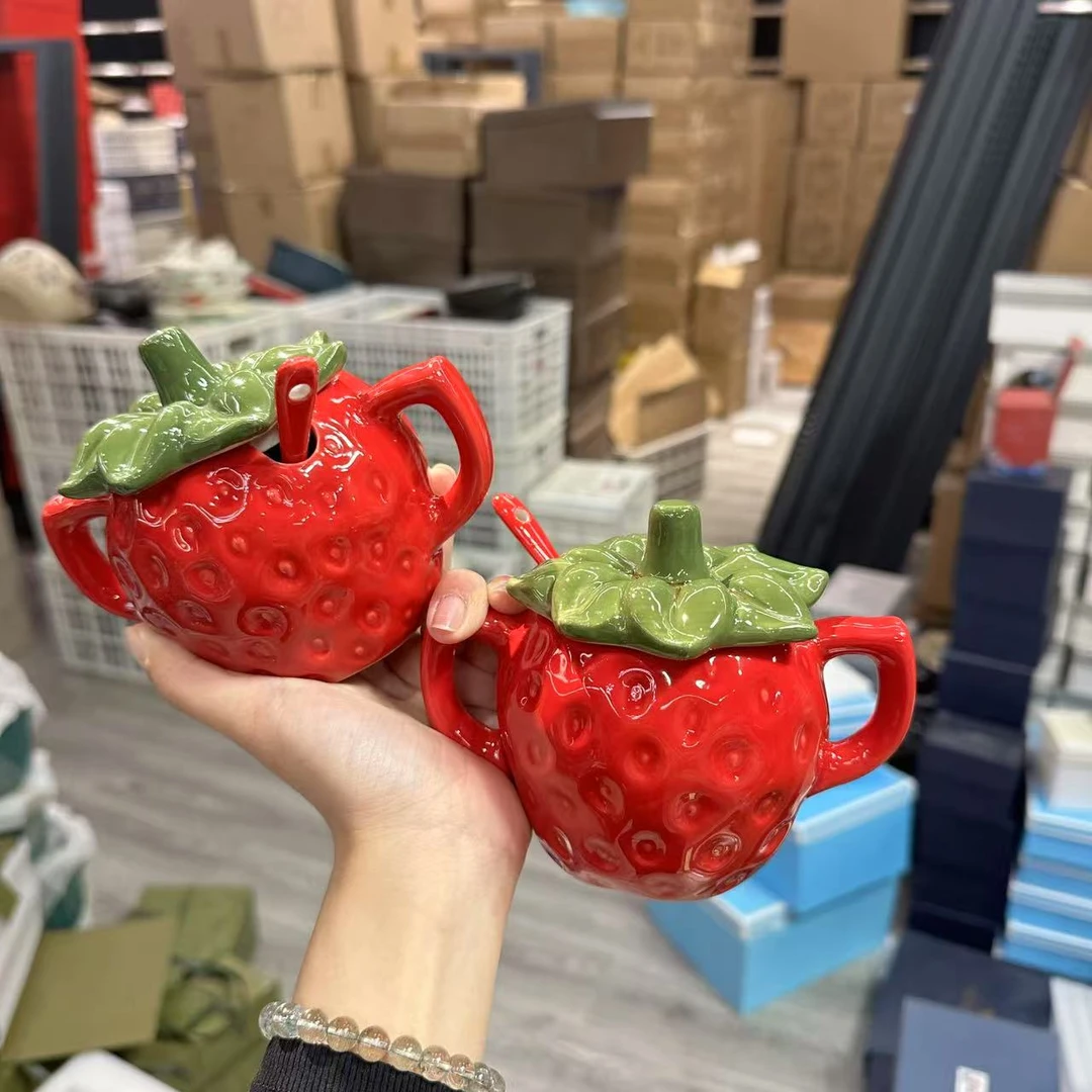 草莓-带盖调味罐带勺2个装