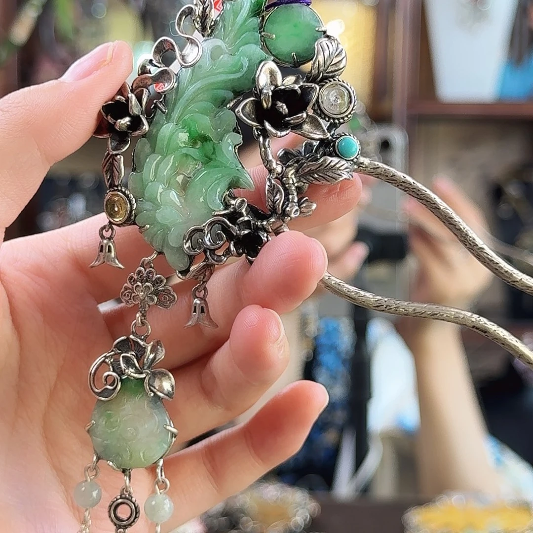 翡翠银S925镶嵌发饰