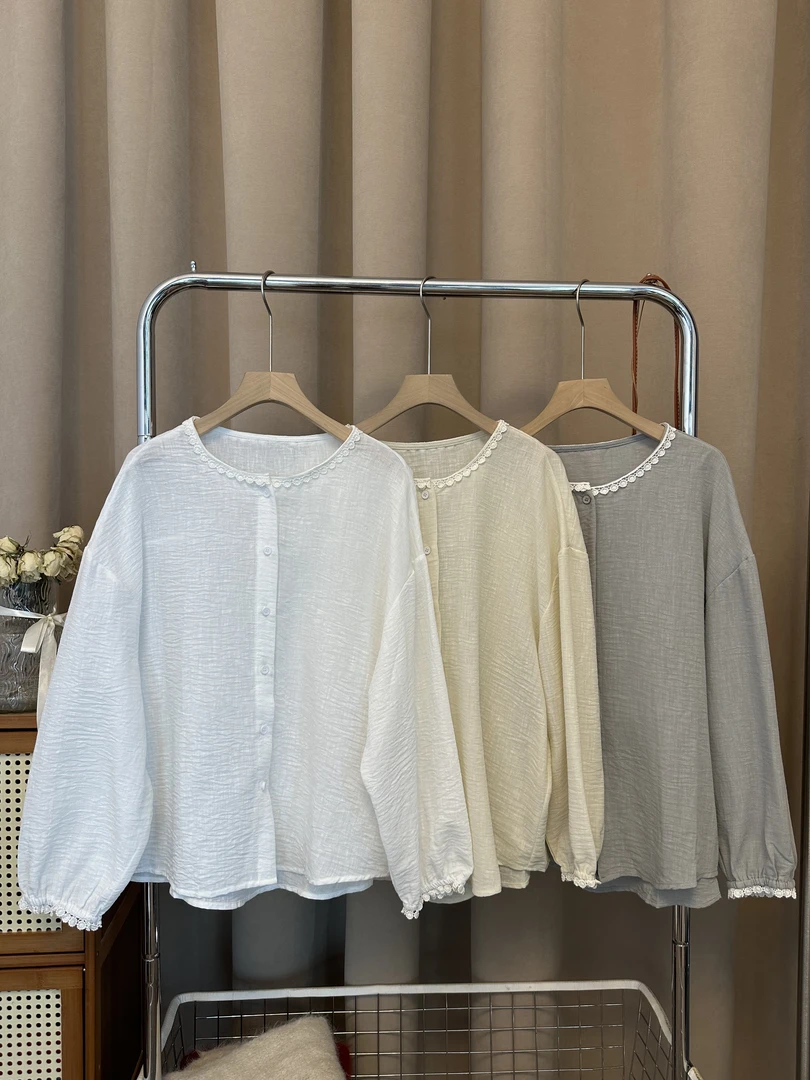 【素麻衬衣】花财家纯色百搭简约宽松单排扣棉麻休闲衬衫