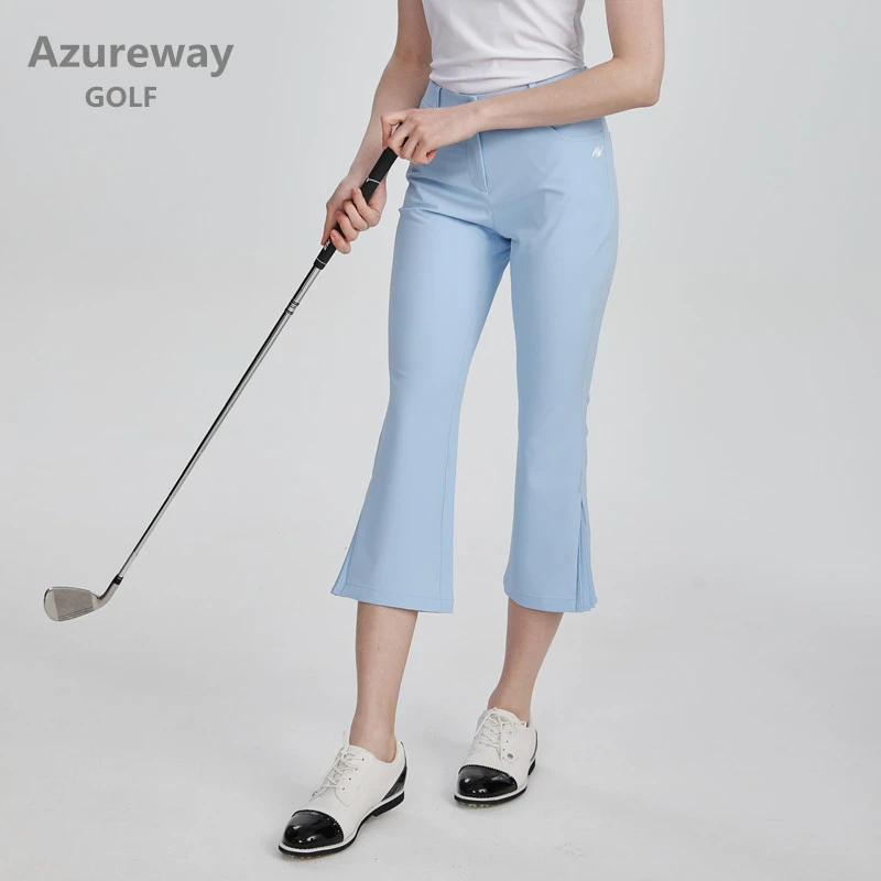 Azureway高尔夫女八分裤夏新款速干侧百褶弹力裤子GOLF运动球裤衣