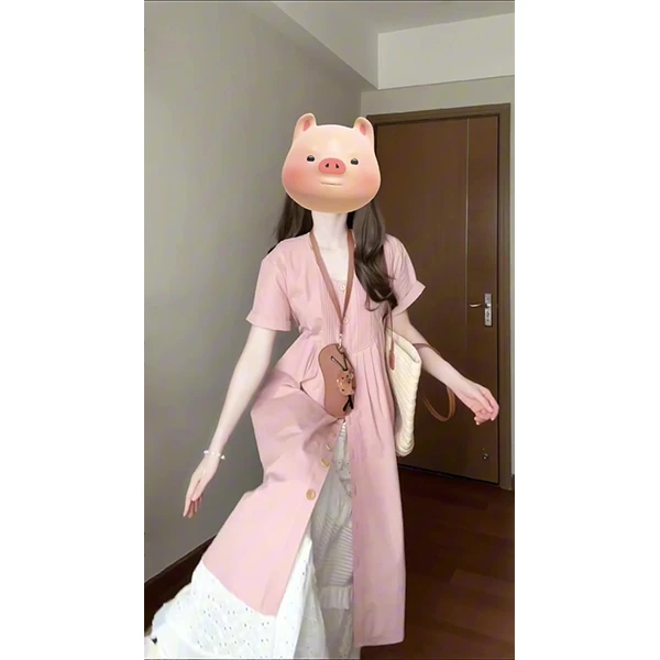 2030夏季法式短袖衬衫连衣裙女薄款高腰叠穿背心长裙慵懒风套装女