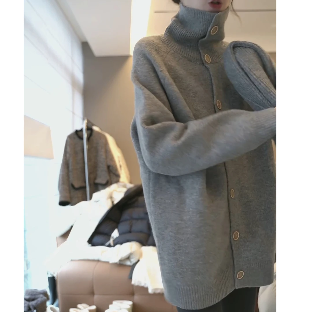 【冰岛恋人】高级感小立领显瘦休闲时尚加厚毛衣开衫LK2501111