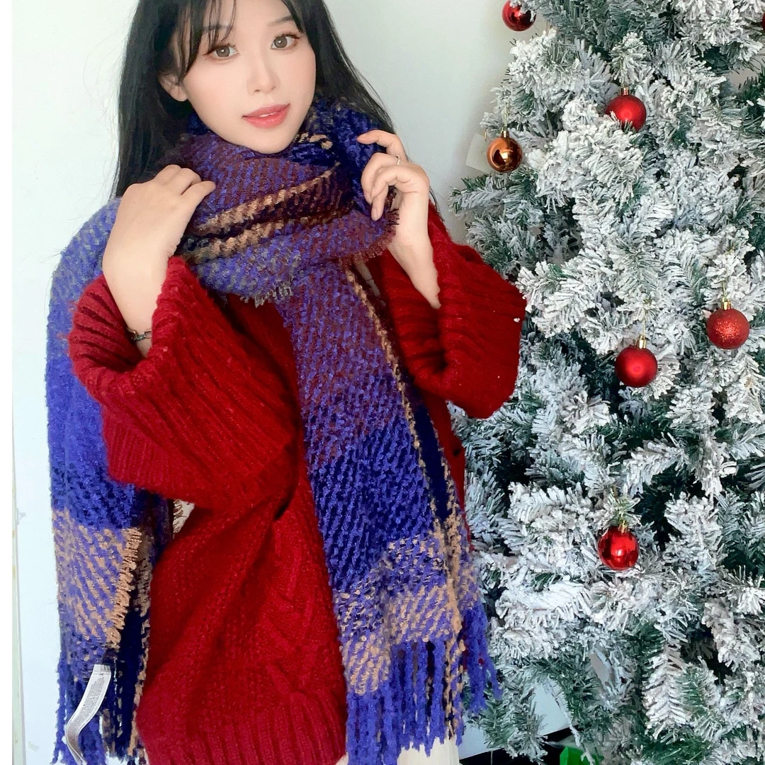 时尚百搭秋冬季围巾格纹保暖格子围脖披肩