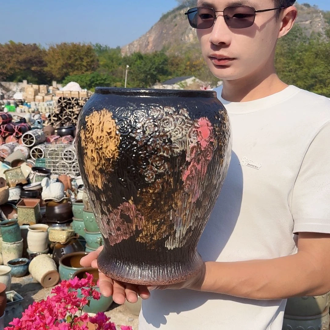 紫砂花盆口19高30（一个美人鱼姹寂玫瑰花