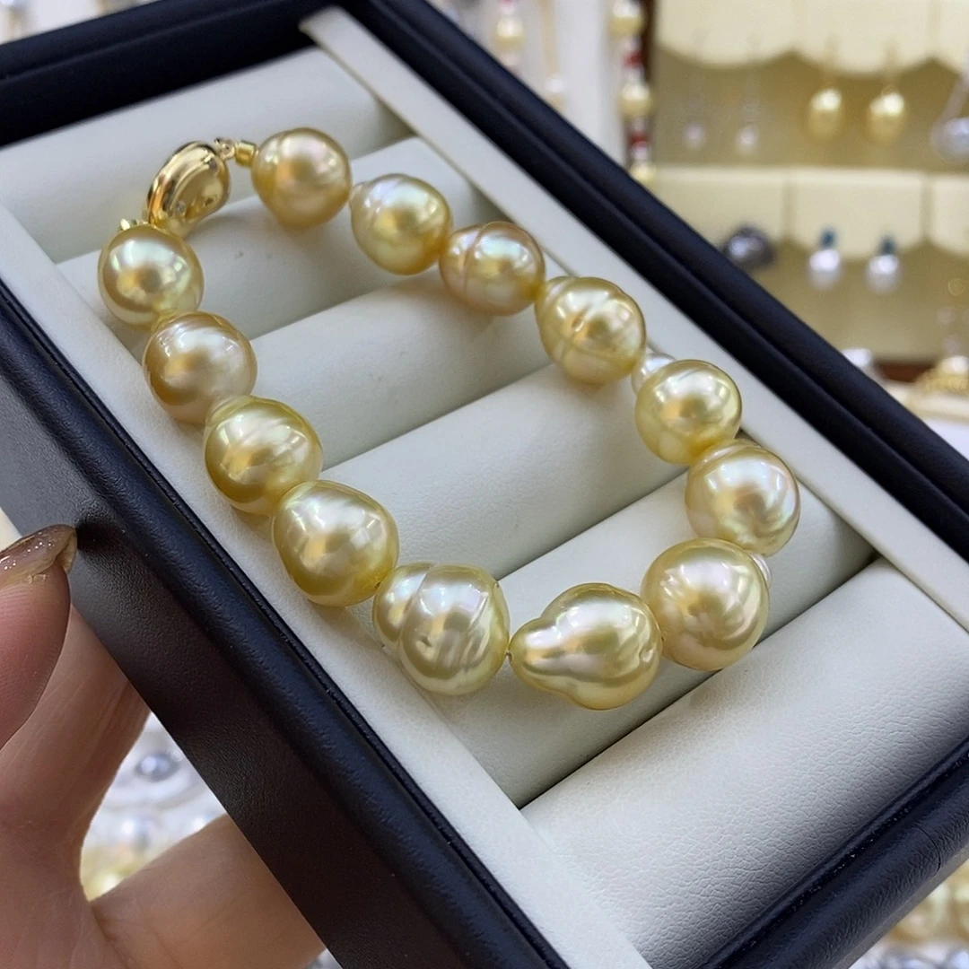 海水珍珠手链银S925镶嵌炫彩南洋金珠手链