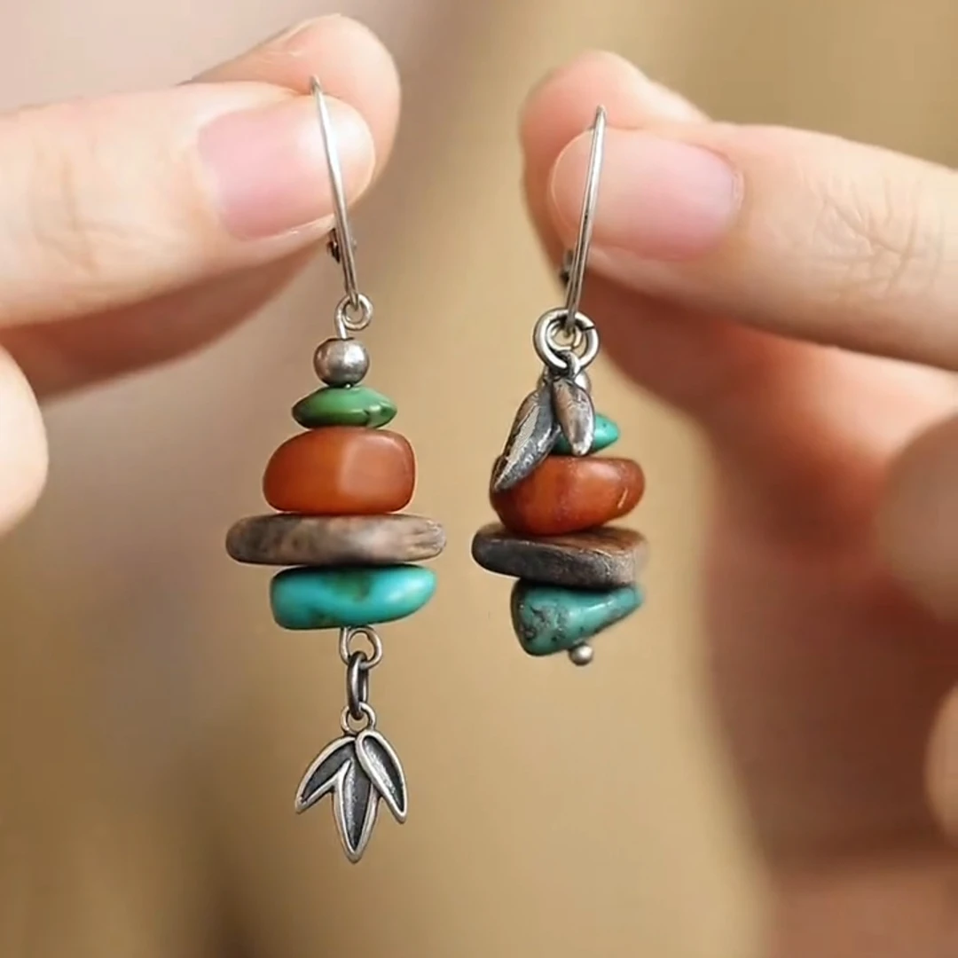 铜合金耳饰 复古民族风长款竹叶片耳环女小众耳坠新中式国潮风