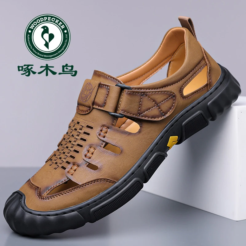 啄木鸟男鞋夏季新款凉鞋男士休闲鞋镂空透气防滑洞洞鞋凉皮鞋