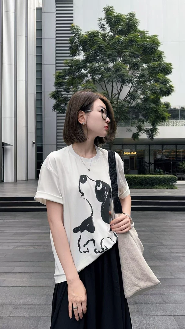 072 & RICE【狗仔TEE】莱赛尔+棉 夏季休闲圆领短袖T恤 Z-32NB411