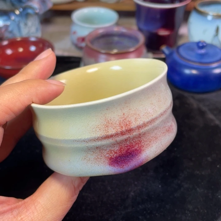 摆件钧瓷鸡油黄竹节杯