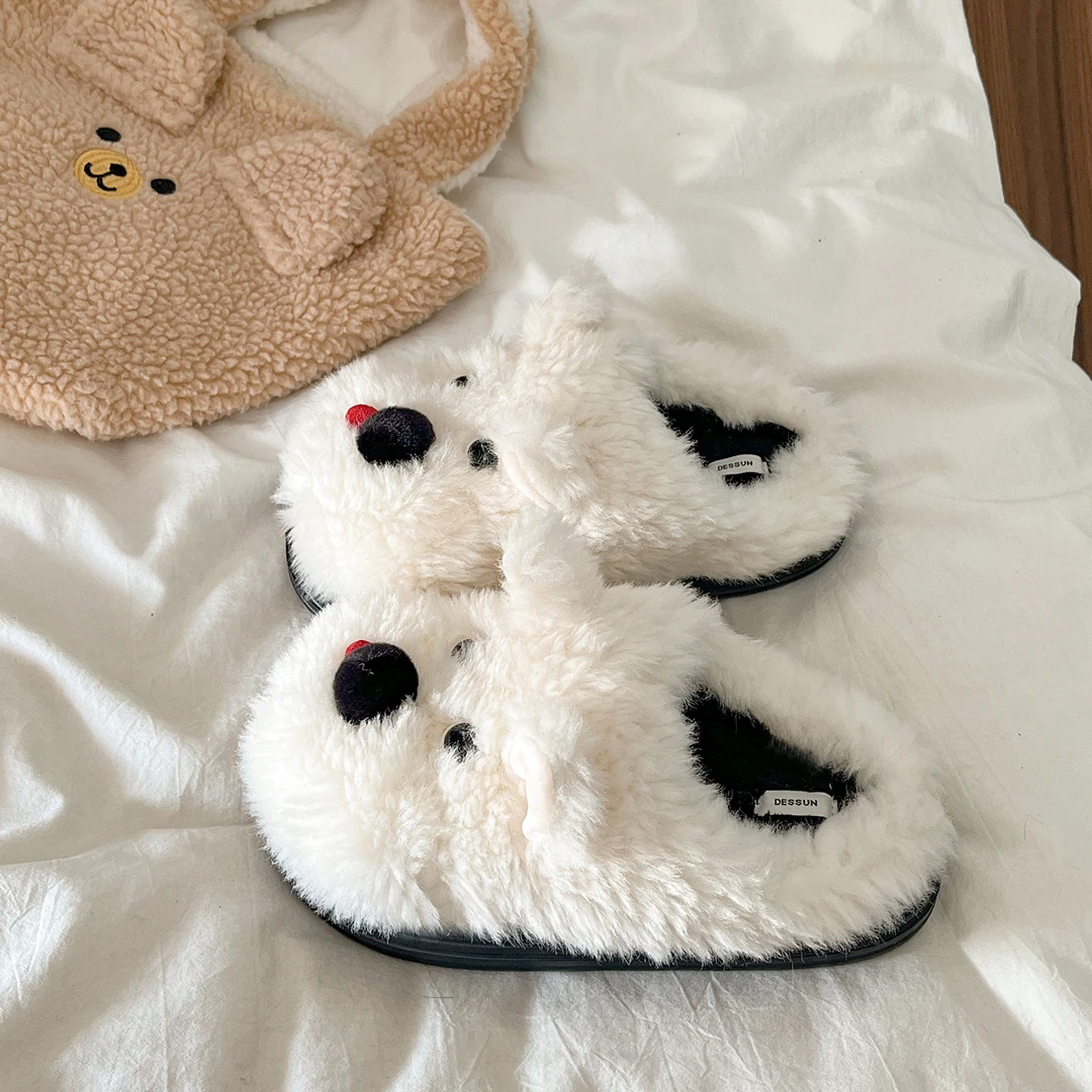 卡通可爱丑萌小狗棉拖鞋女2025新款秋冬保暖厚底家居外穿毛毛拖鞋