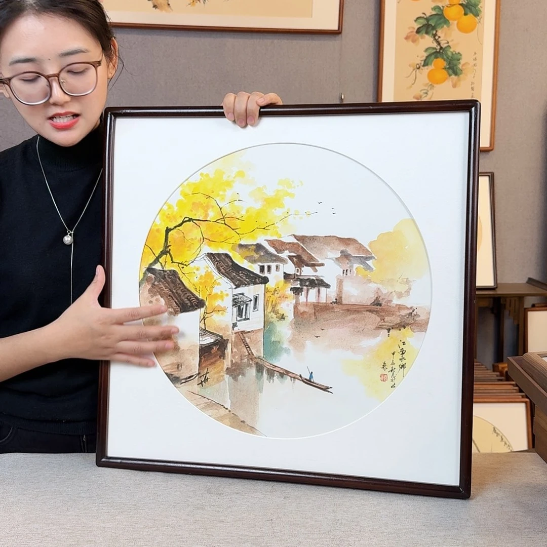 版画纯手绘，纯手写带框尺寸：53×53厘米