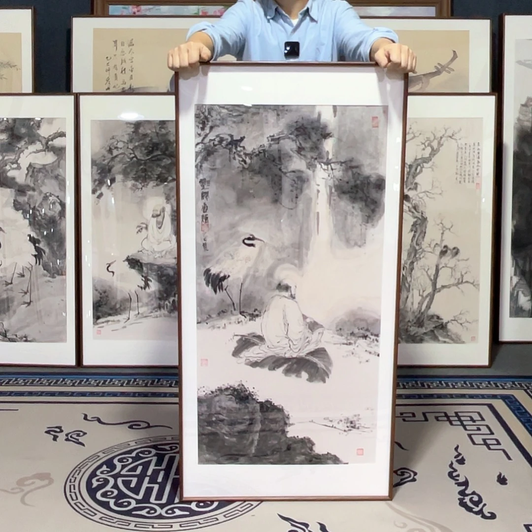 国画手绘画作品带框60/120