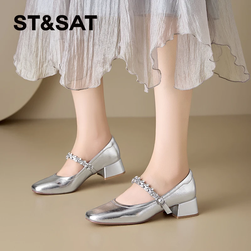 星期六银色浅口单鞋女夏2025新款配裙子百搭女鞋法式复古玛丽珍鞋