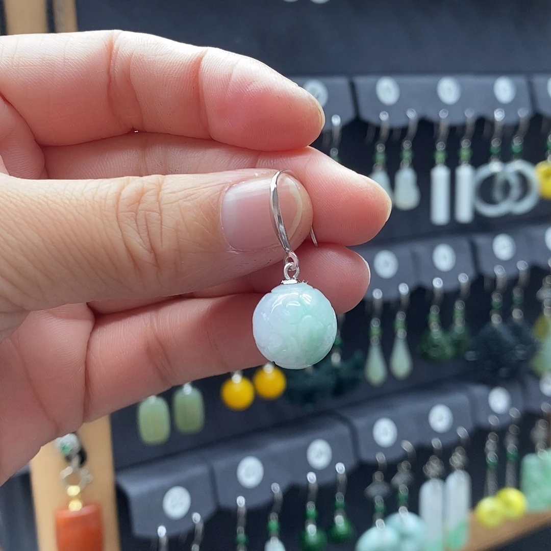 冰***芦翡翠银S925镶嵌耳饰