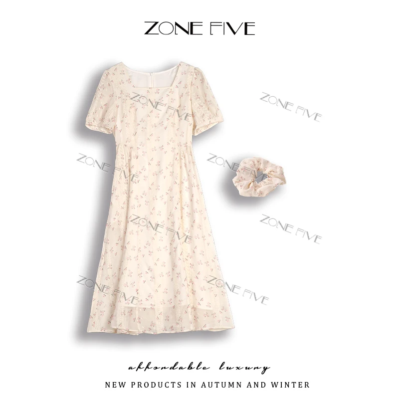 【zonefive】粉韵花序2025夏新款法式浪漫收腰显瘦温柔风连衣裙女
