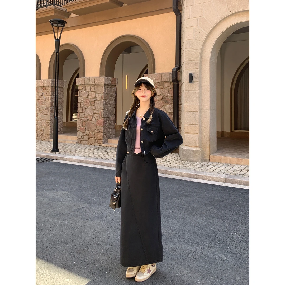 切糕自制【甜味单宁】小个子女秋流光风老钱松弛感时尚休闲牛仔套装