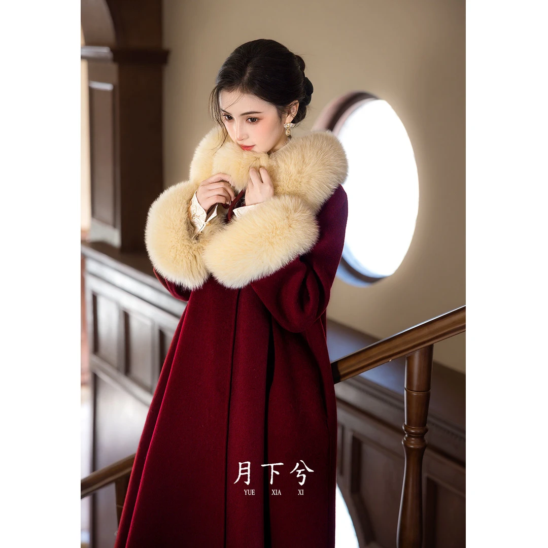 月下兮【欢茵】红色大衣新娘结婚双面大衣日常可穿订婚敬酒外套
