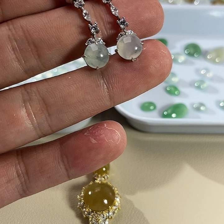 翡翠银S925镶嵌耳钉