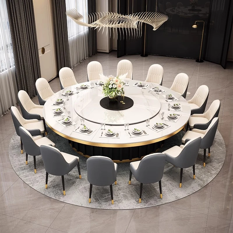 2-（定制专拍）高端定制电动岩板餐桌酒店别墅商用圆餐桌