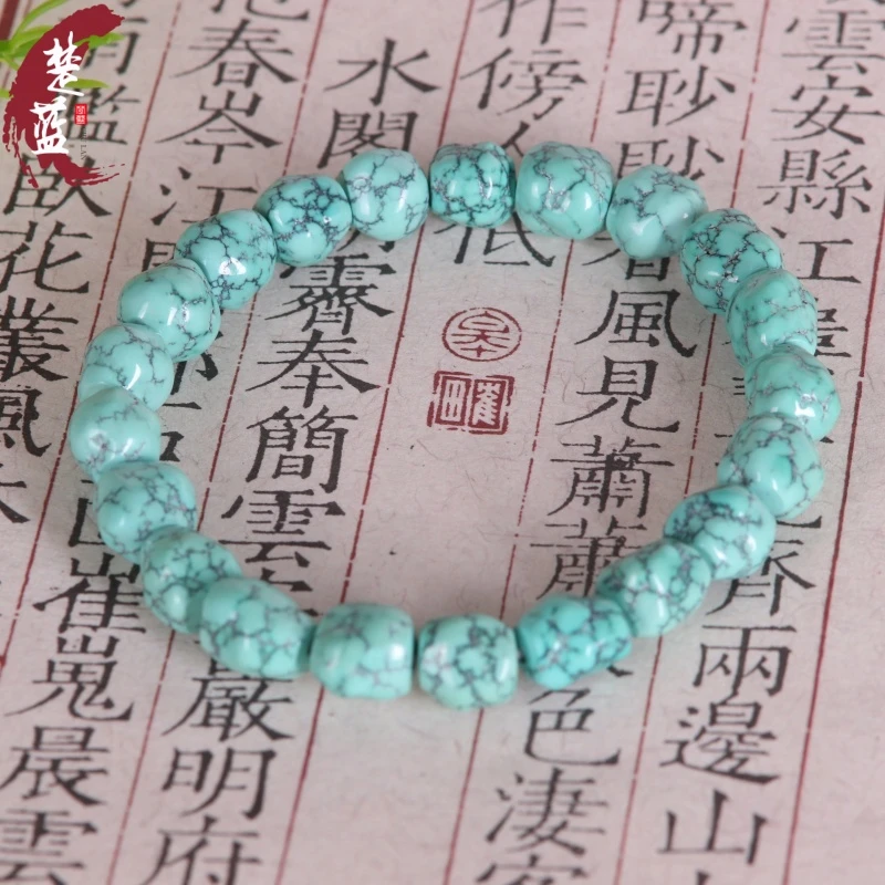 湖北十堰天然原矿绿松石高瓷高色菜籽黄随型手串圆润饱满简约款