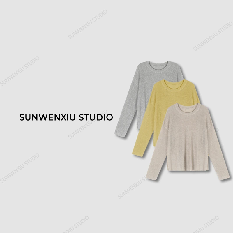 swx studio3店 “肯豆针织”莱赛尔亚麻混纺透气镂空松弛感针织上衣