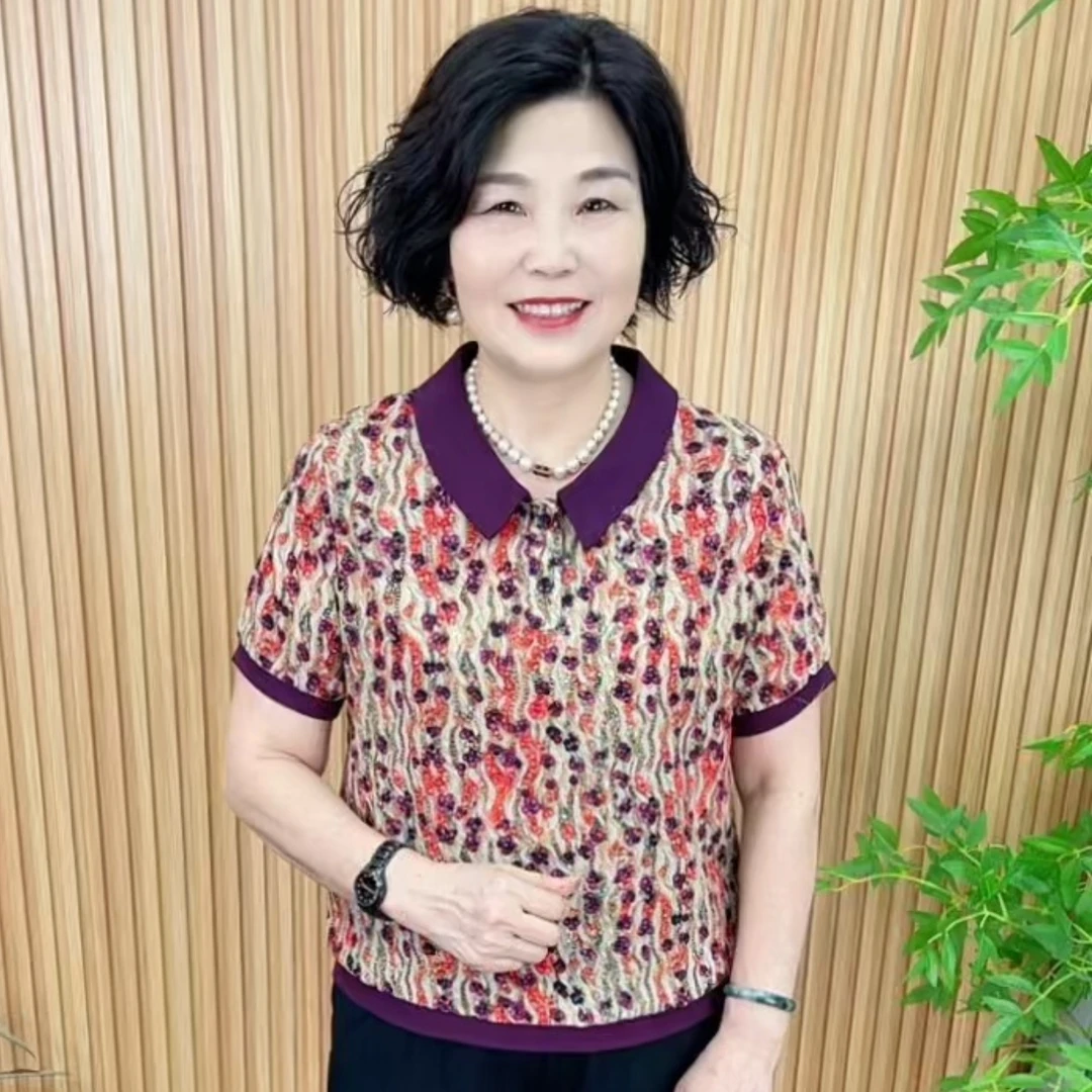 常规款薄款宽松型娃娃领中老年女装气质休闲洋气港风慵懒风V6127