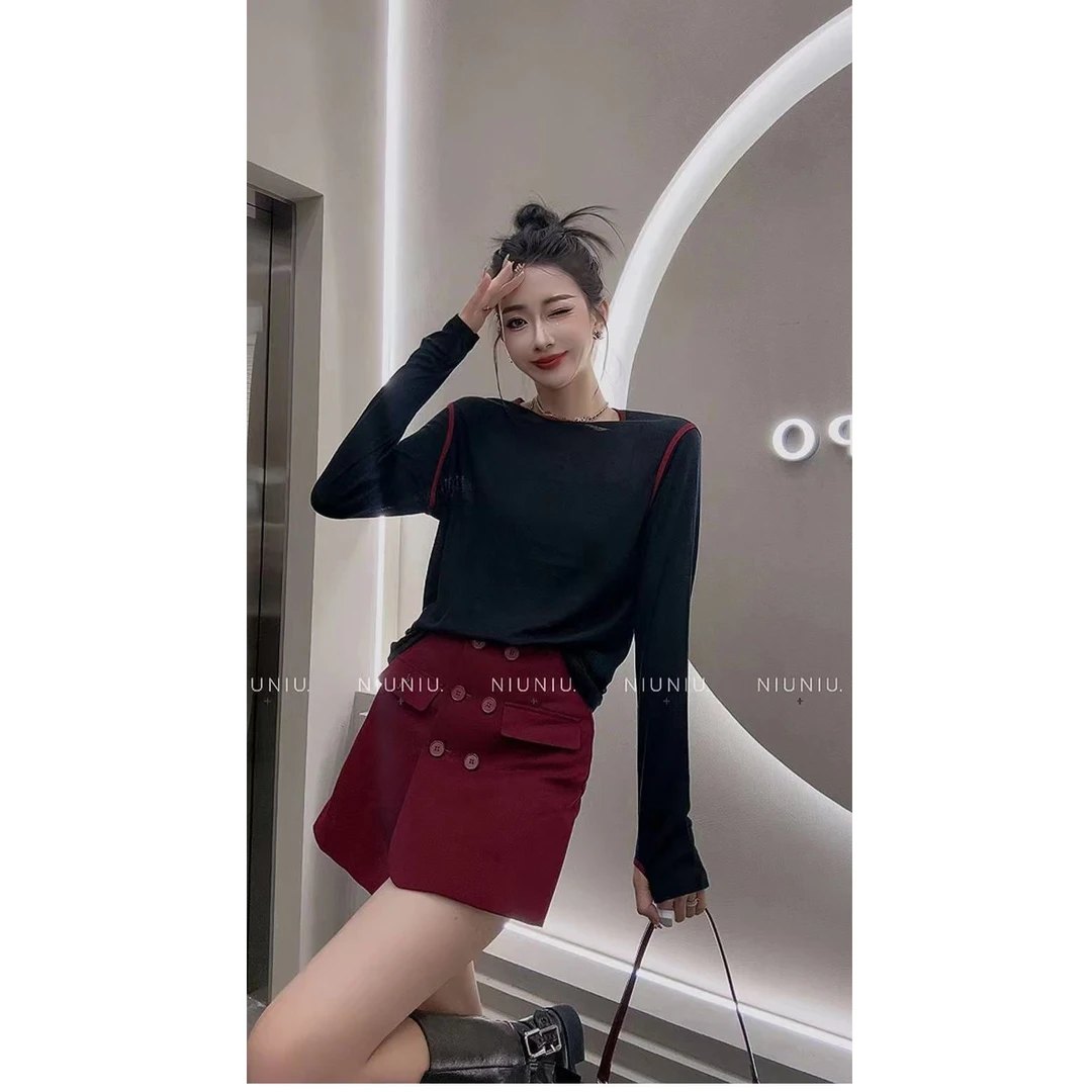 KIKI严选：275083-YER家欧洲站南油秋冬新款双排扣气质时尚裤裙