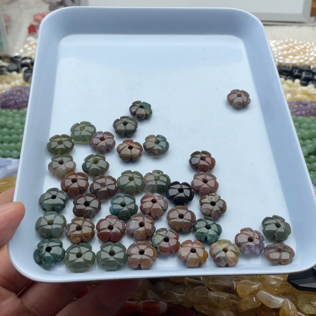 未镶嵌玛瑙/玉髓珠宝半成品五个装水草玛瑙花花通孔k13mm