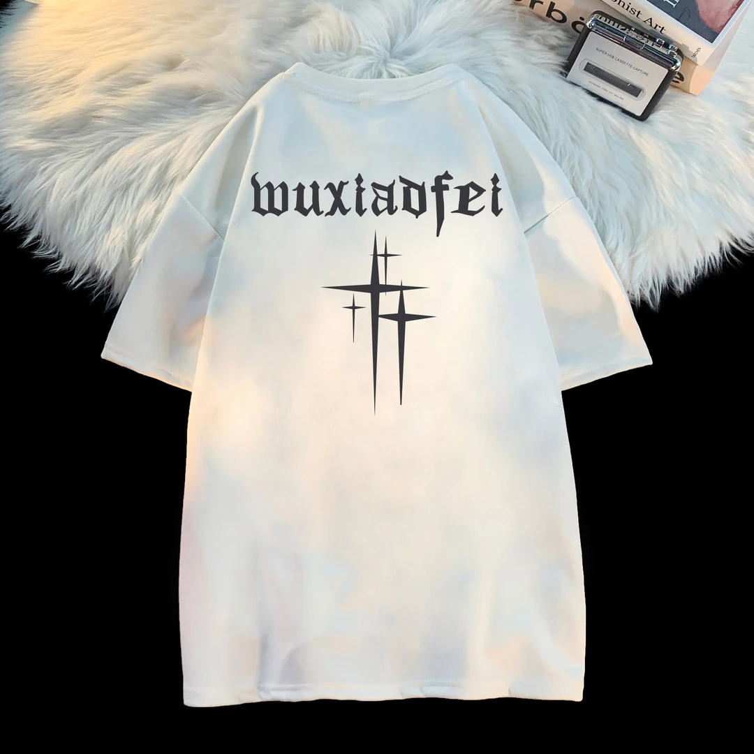 美式重磅痞帅仿麂皮绒短袖T恤男生潮牌印花夏季宽松休闲半袖上衣